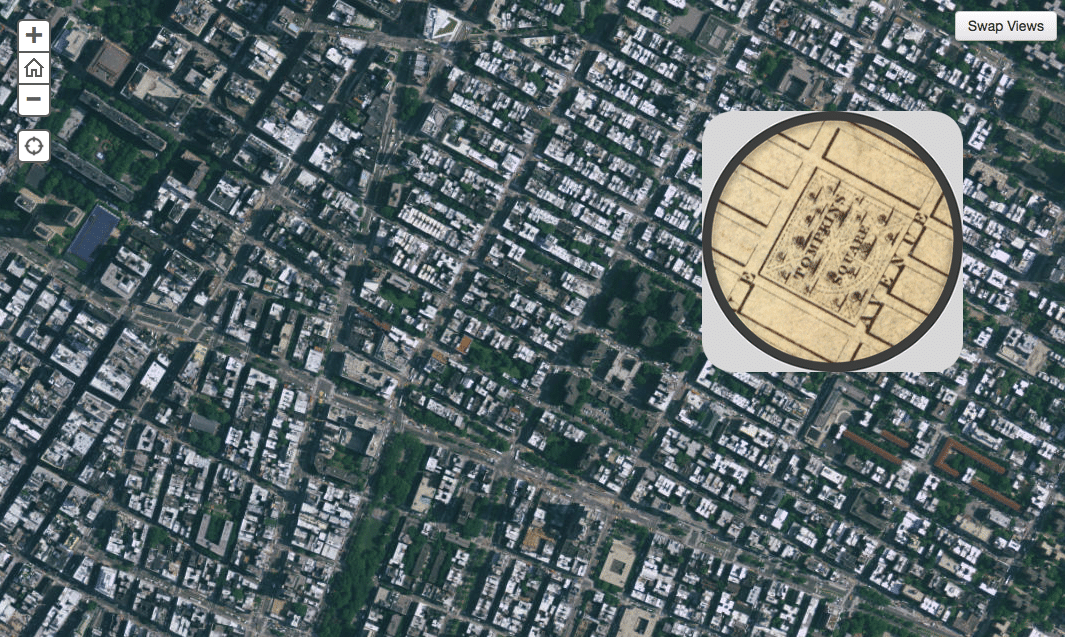 Interactive map comparing New York City of 1836 to Today