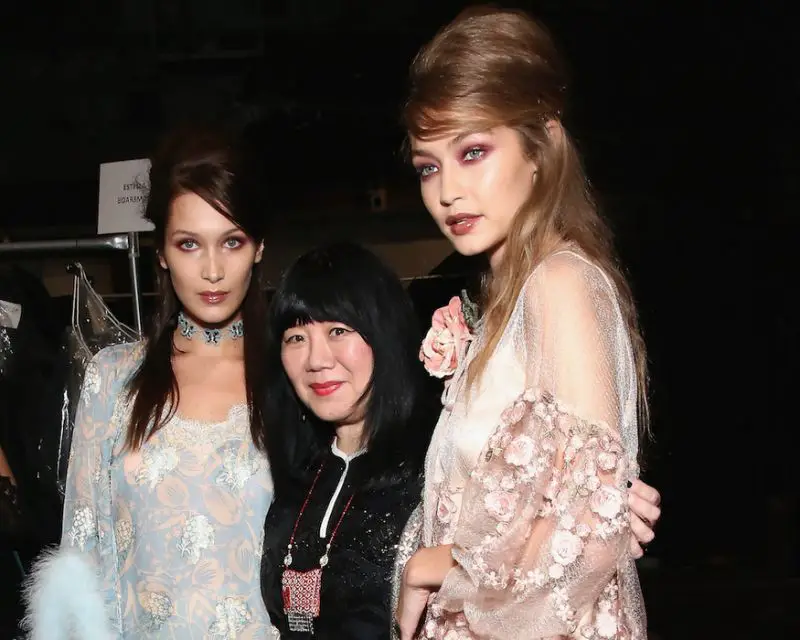 Anna Sui with models Gigi Hadid and Bella Hadid fashion show