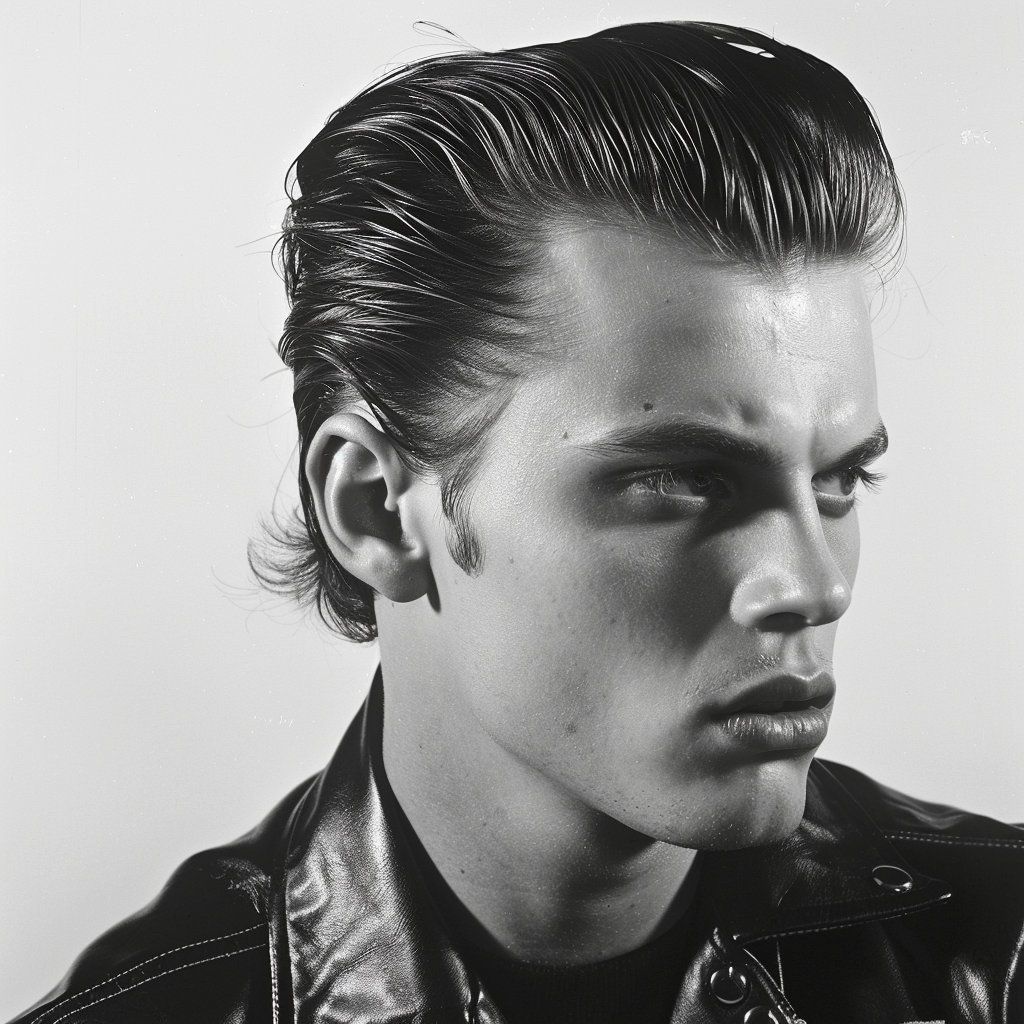 man with slicked back hair