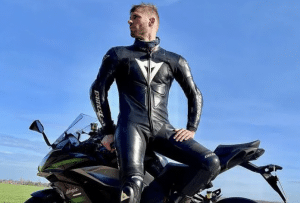 motorcycle suit fashion guy