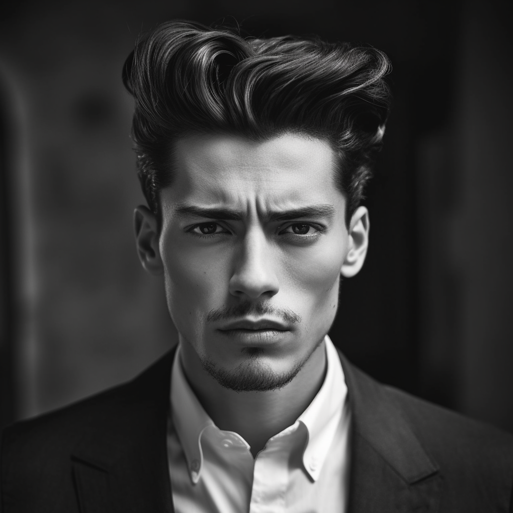 guy with classic pompadour haircut. men's hairstyling products