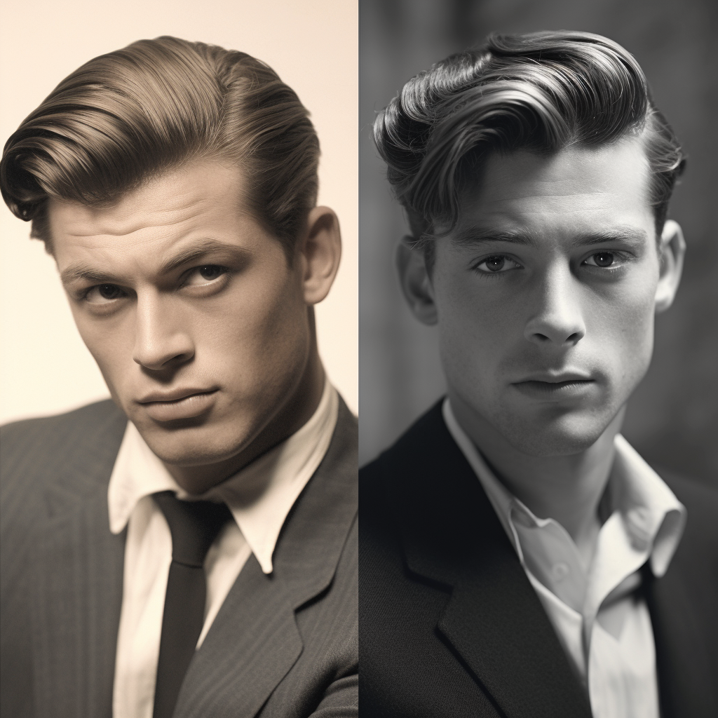 two guys with classic side part 1960s mens hairstyles