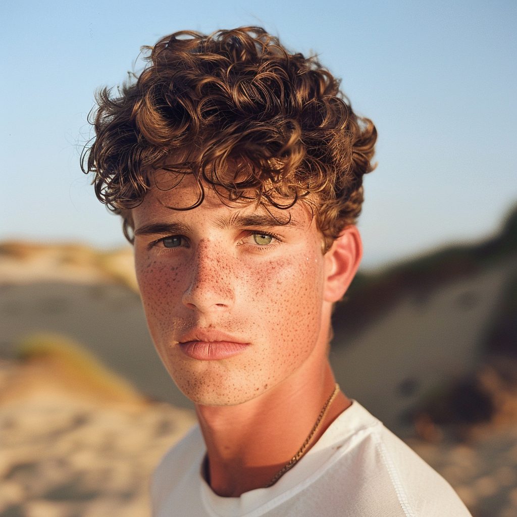 Hair Male Model with Surfer Curly Hair