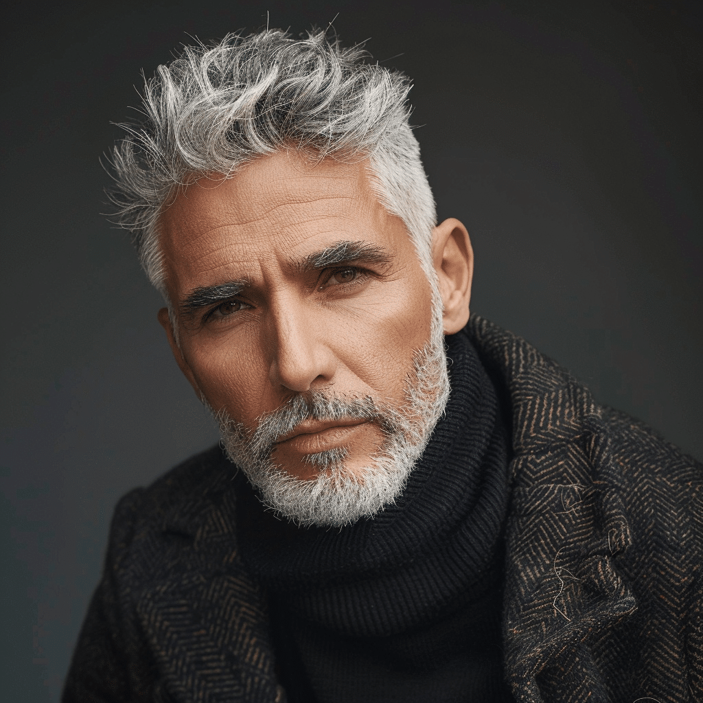 fashionable gray haired man