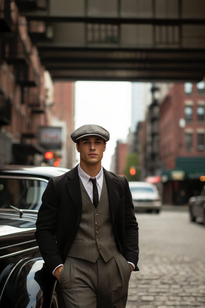 Men's Fashion Editorial - Male wearing a 1920s men's cap in NYC