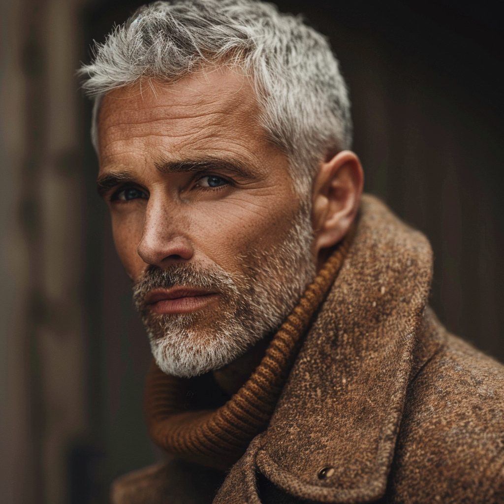 Crew Cut Hairstyle for Men over 50 gray hair