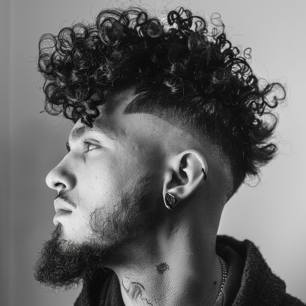 Curly Mohawk with Low Fade