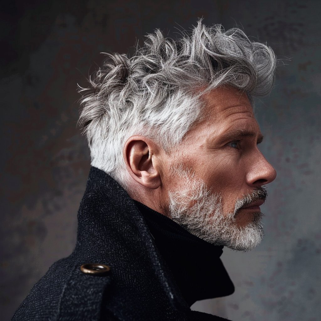Textured Crop Haircut On Men Over 50 years Old. Silver Hair
