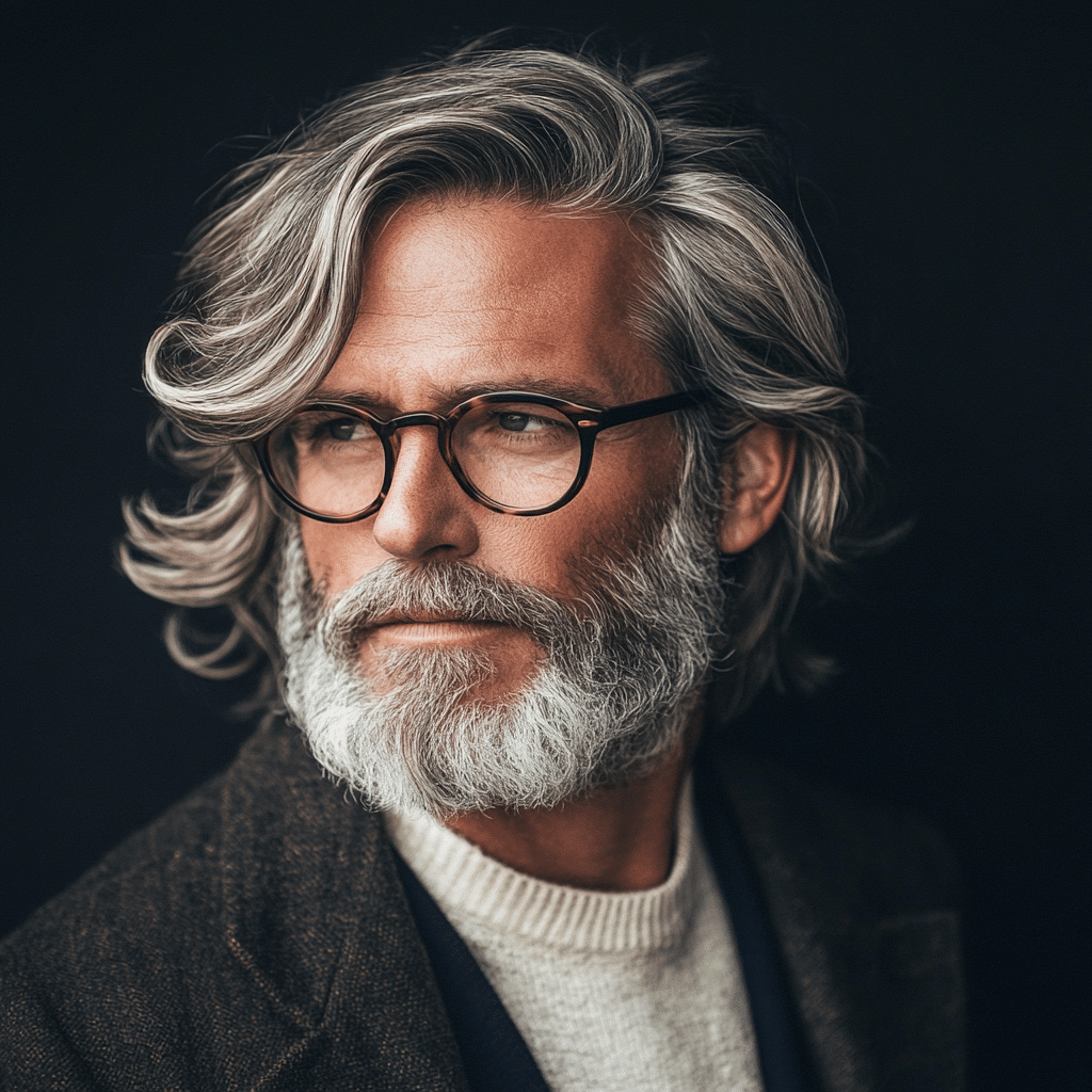 long grey hairstyle for men