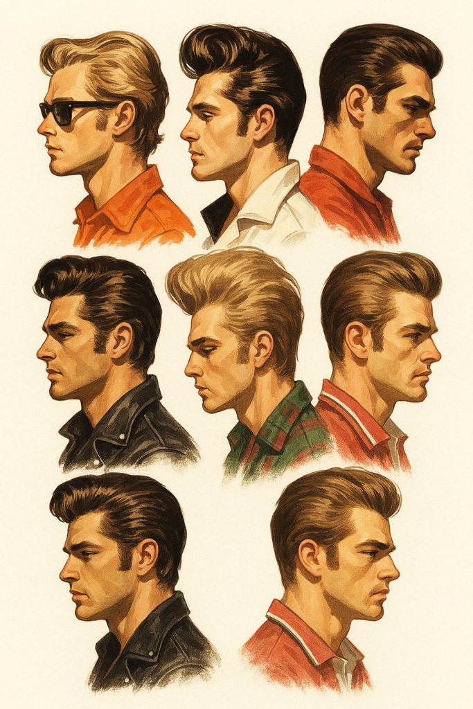 1950s greaser haircut illustrations
