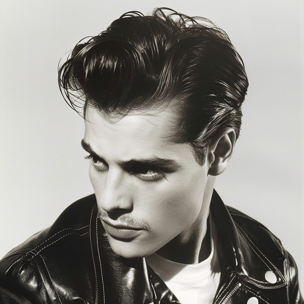 Guy with greaser look hairstyle