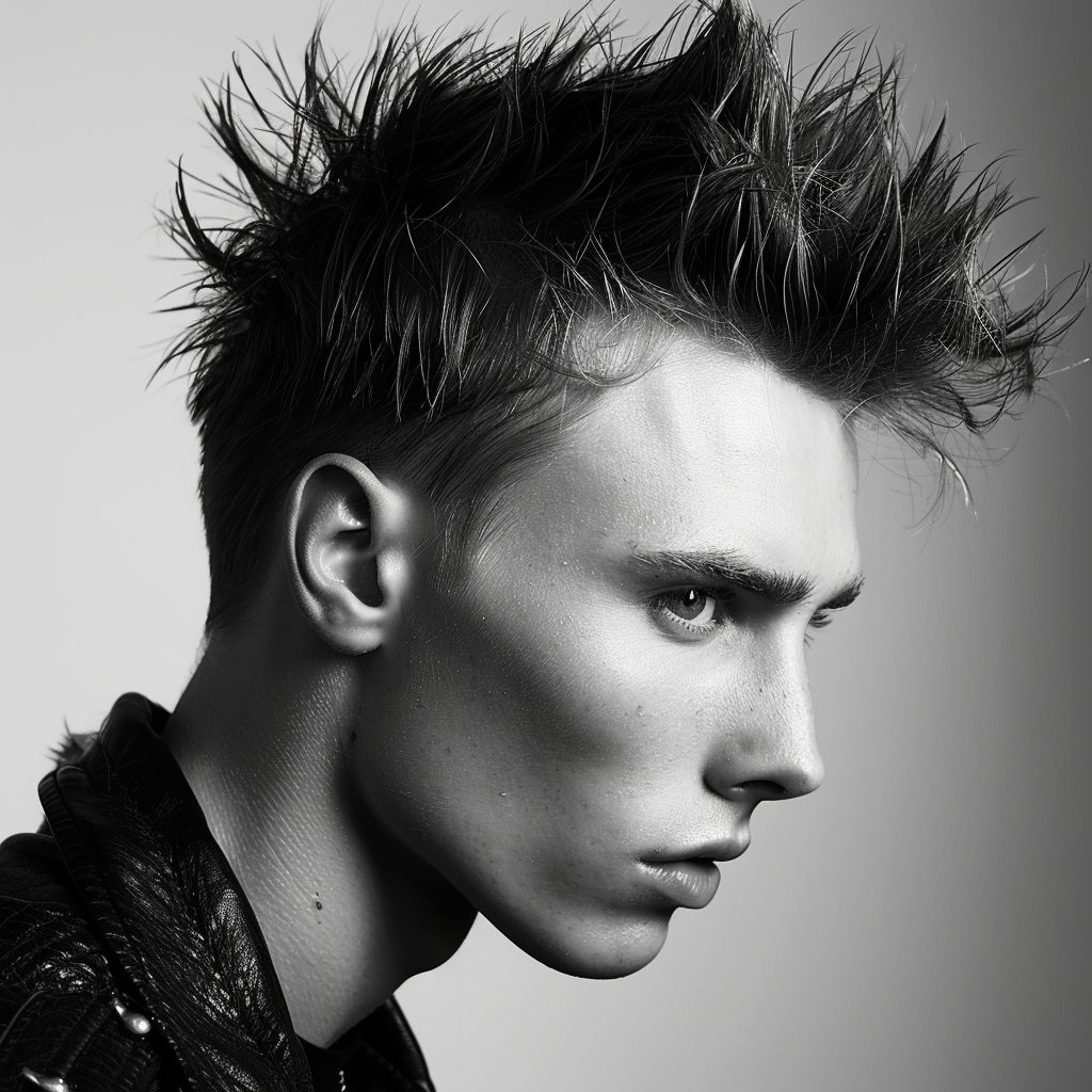 men's editorial guy with a Spiky Liberty Hawk hairstyle