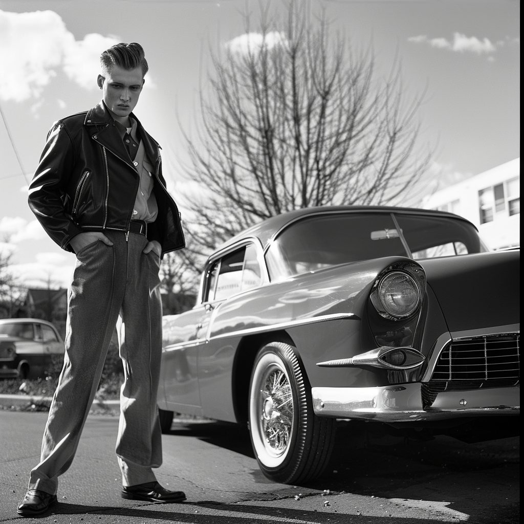 1950s men's fashion and luxury cars