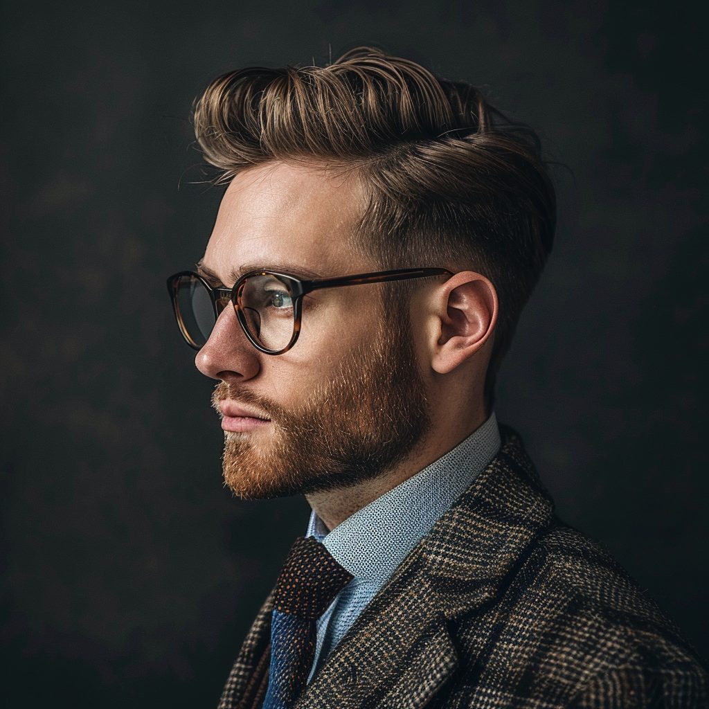 business professional hairstyle for men with glasses