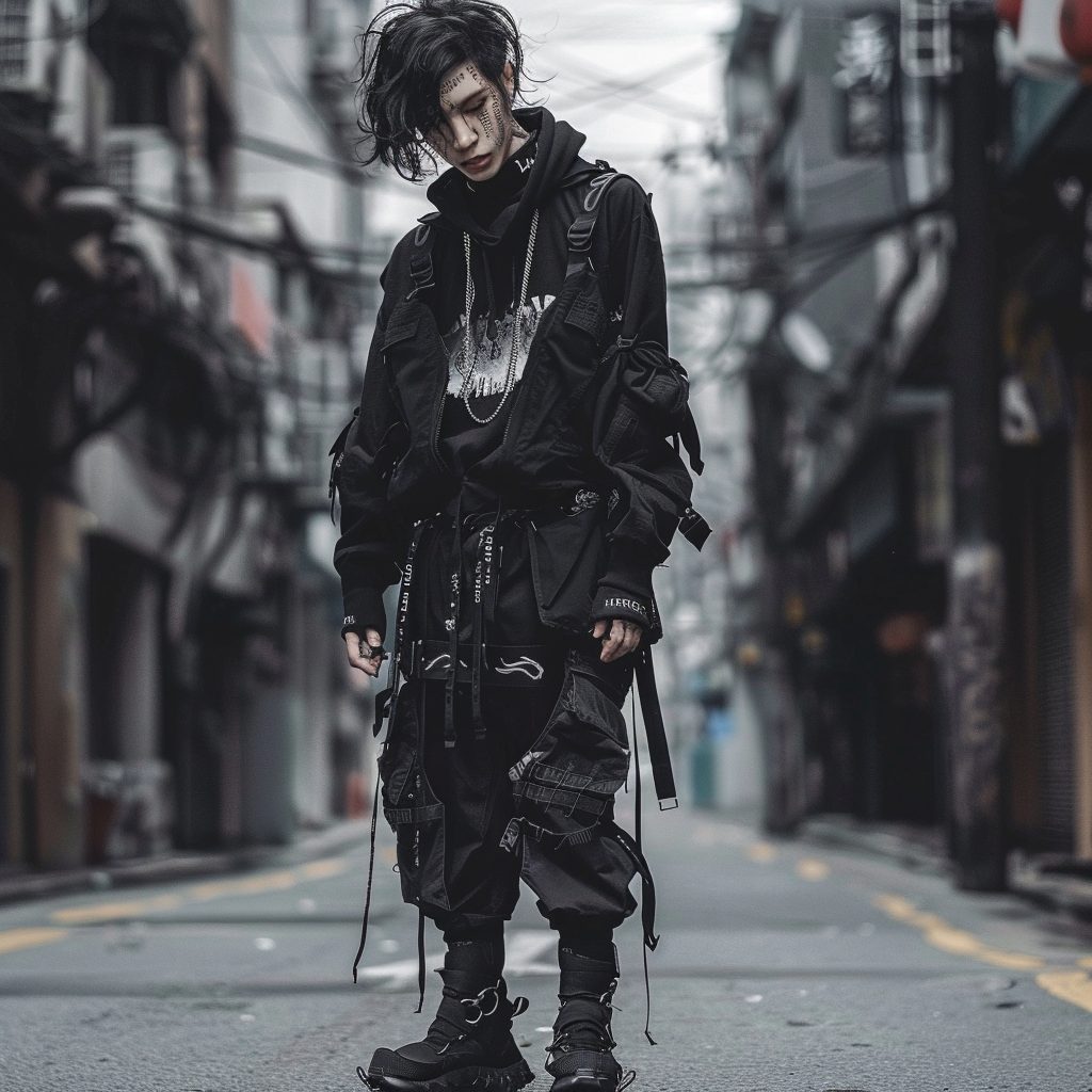 Asian Male Model with Goth layering outfit