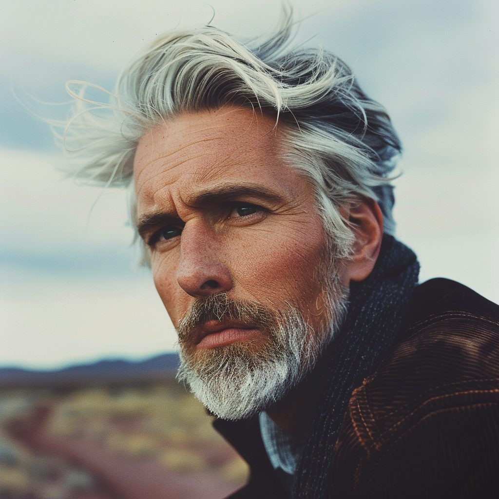 salt and pepper hairstyle for men over 50 with beard