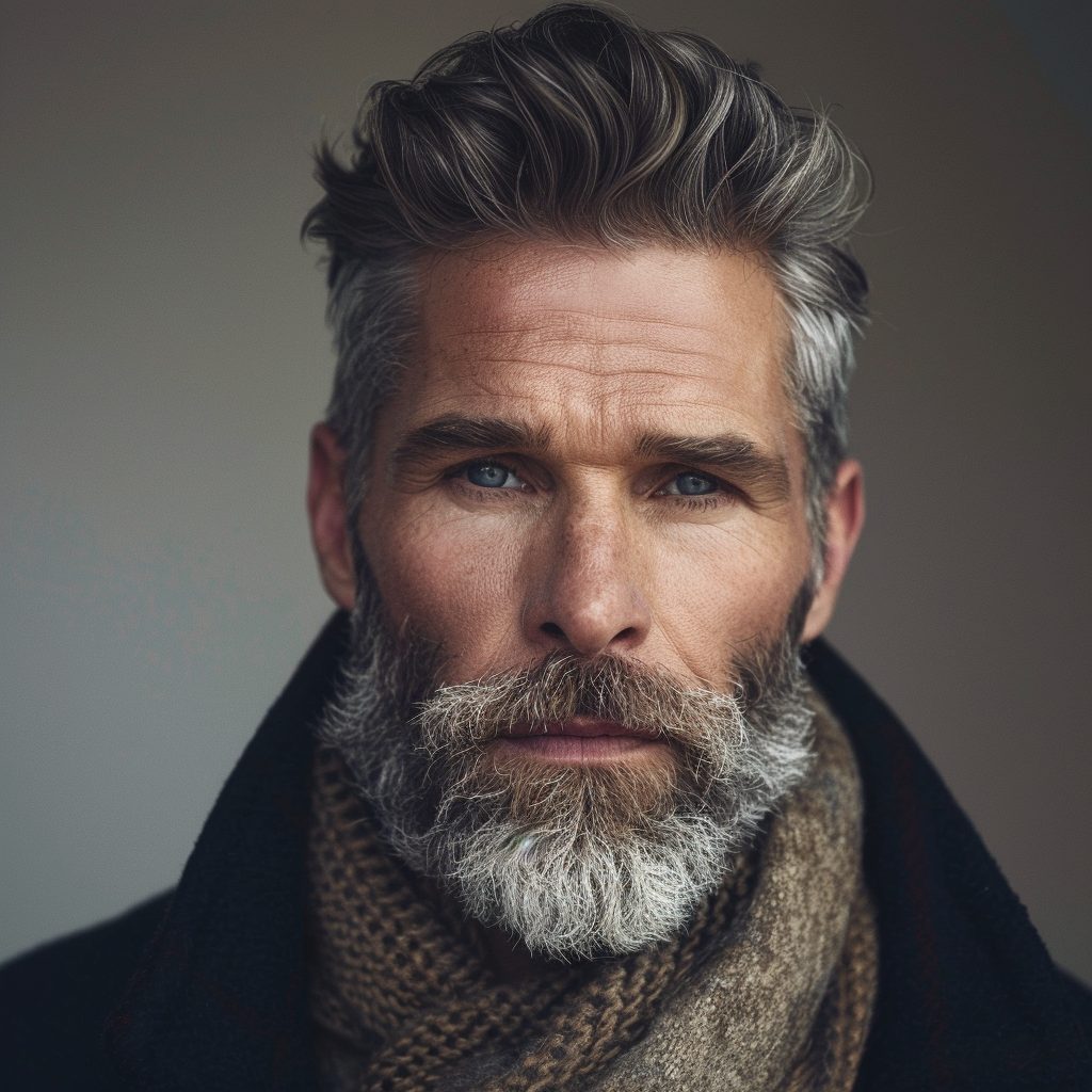 gray hair for men. Salt and Pepper hairstyle in Older men over 50