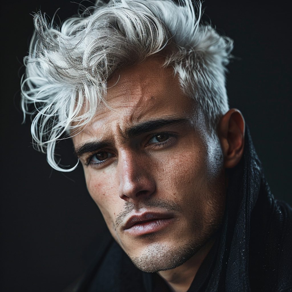 silver hair on younger man