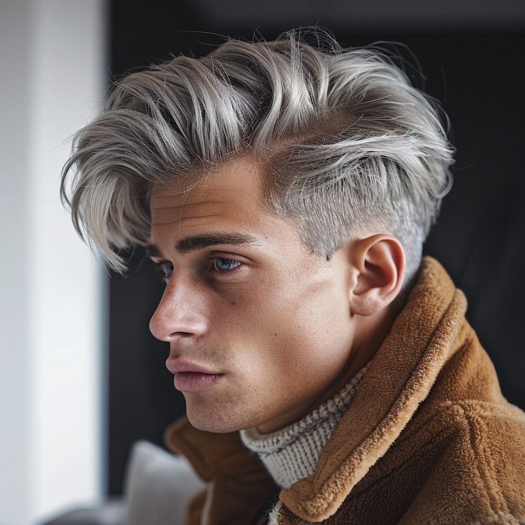 silver hair on young male model