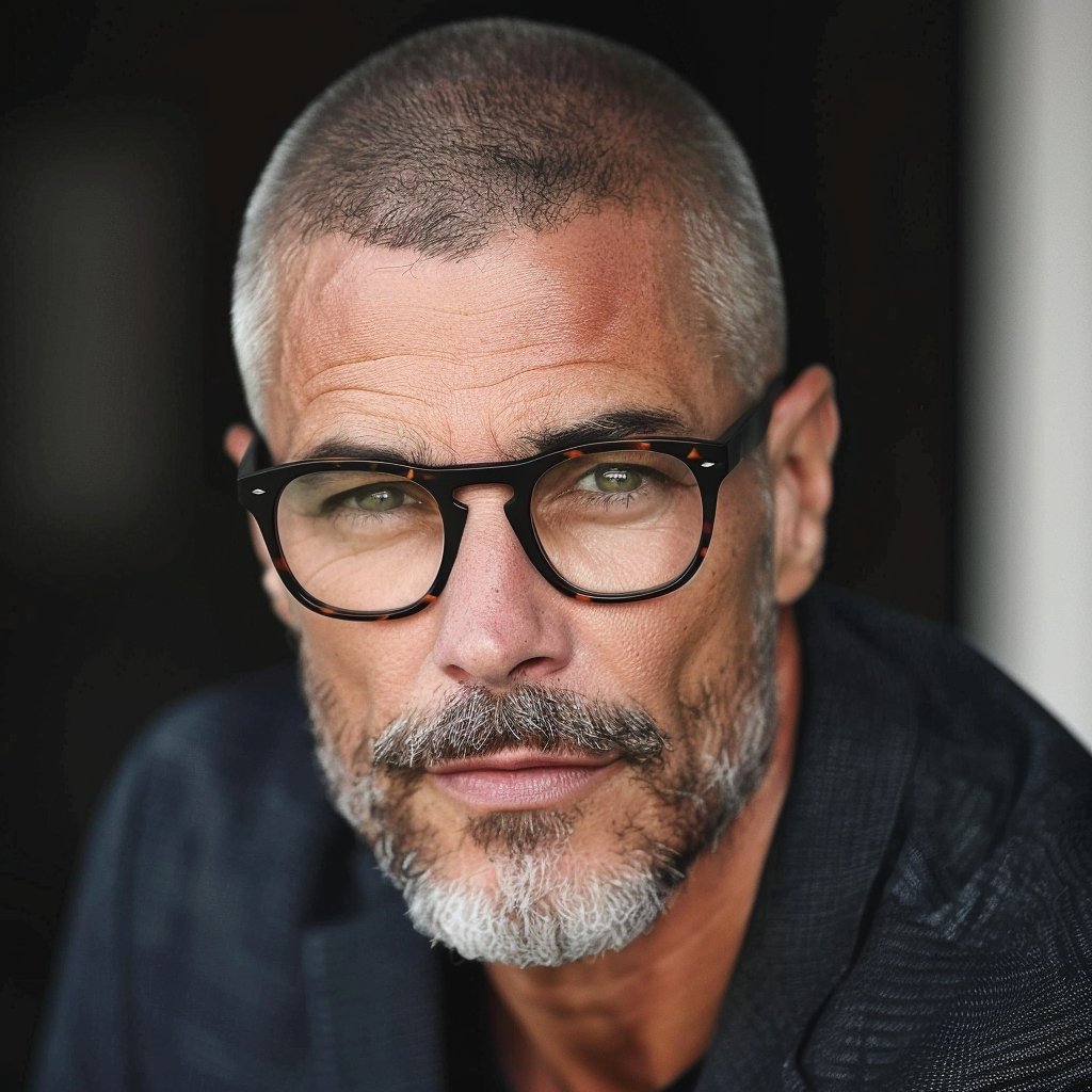 buzz cut with glasses male over 50