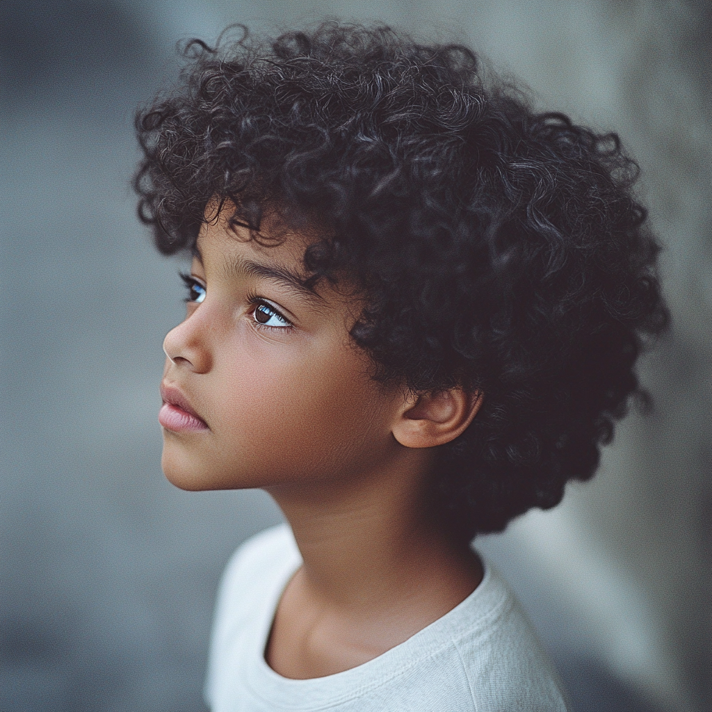 Boy with Chin-Length Layered Curly Cut