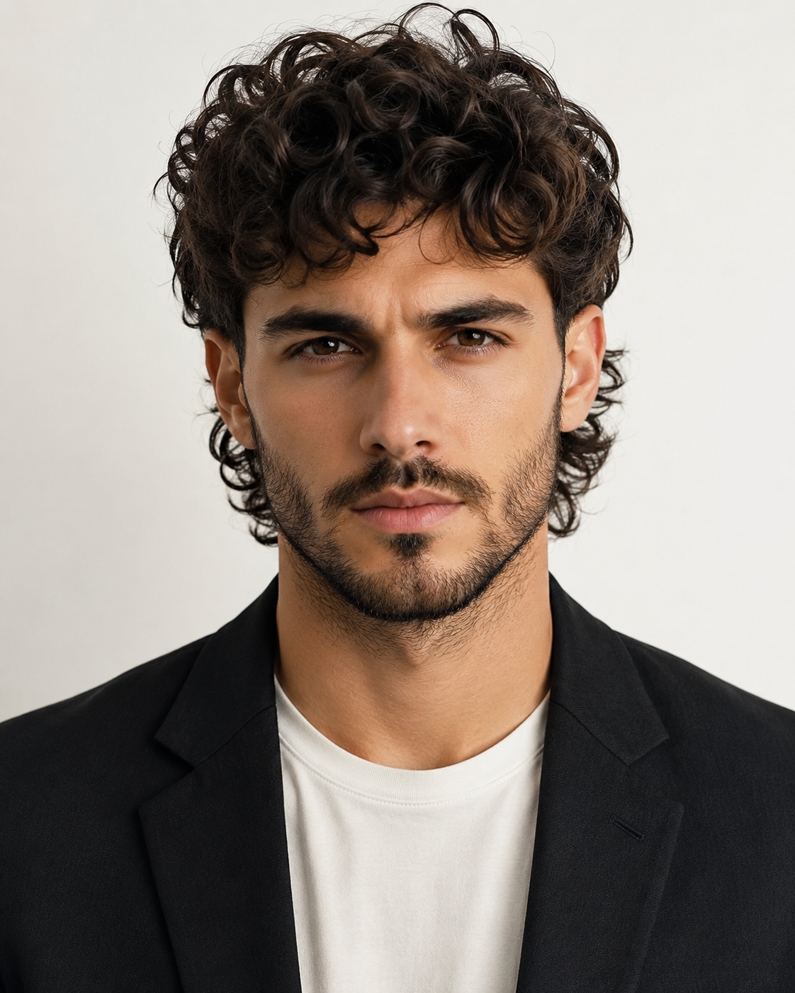 Messy curly mullet haircut for men