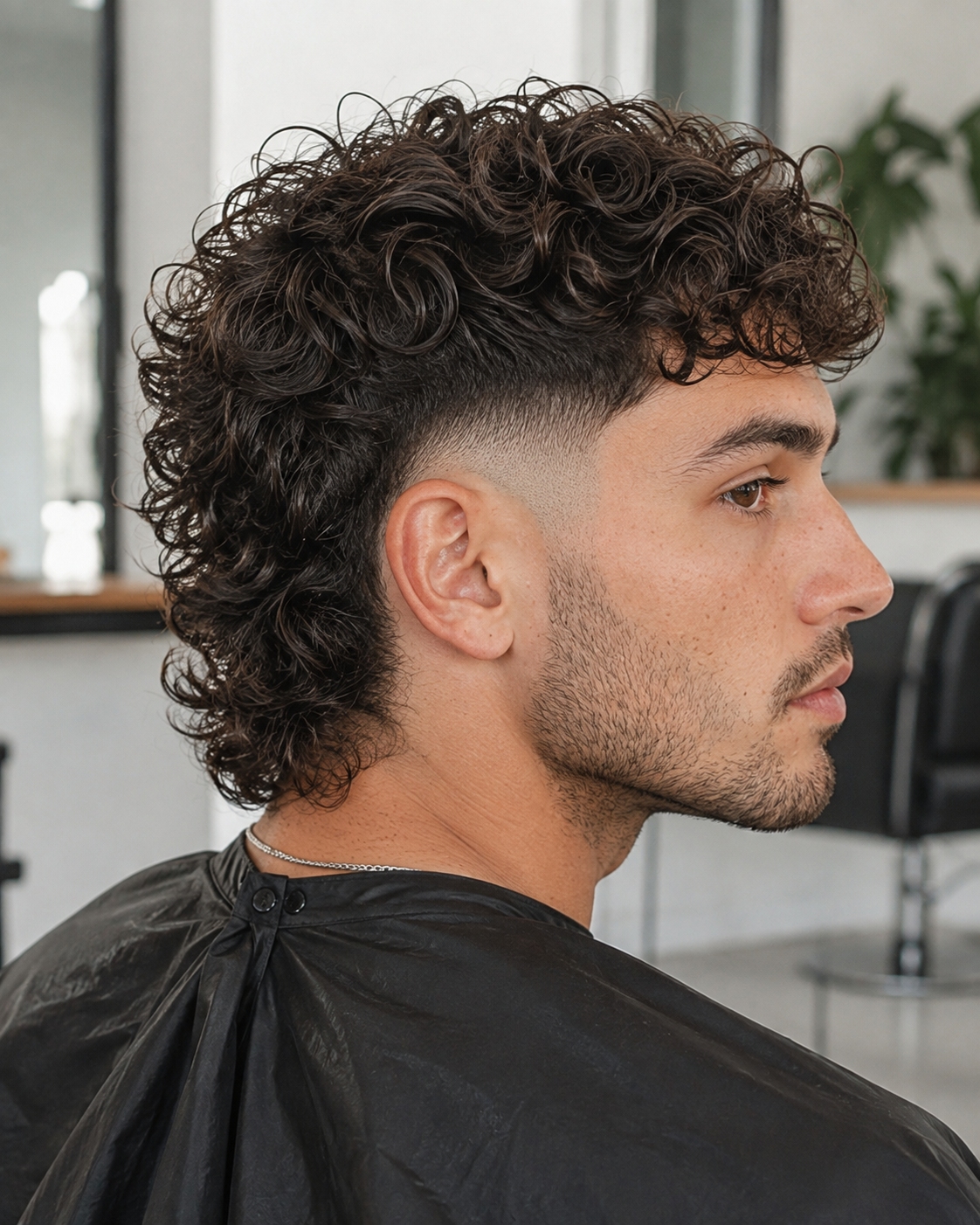 Wavy curly modern mullet haircut for men