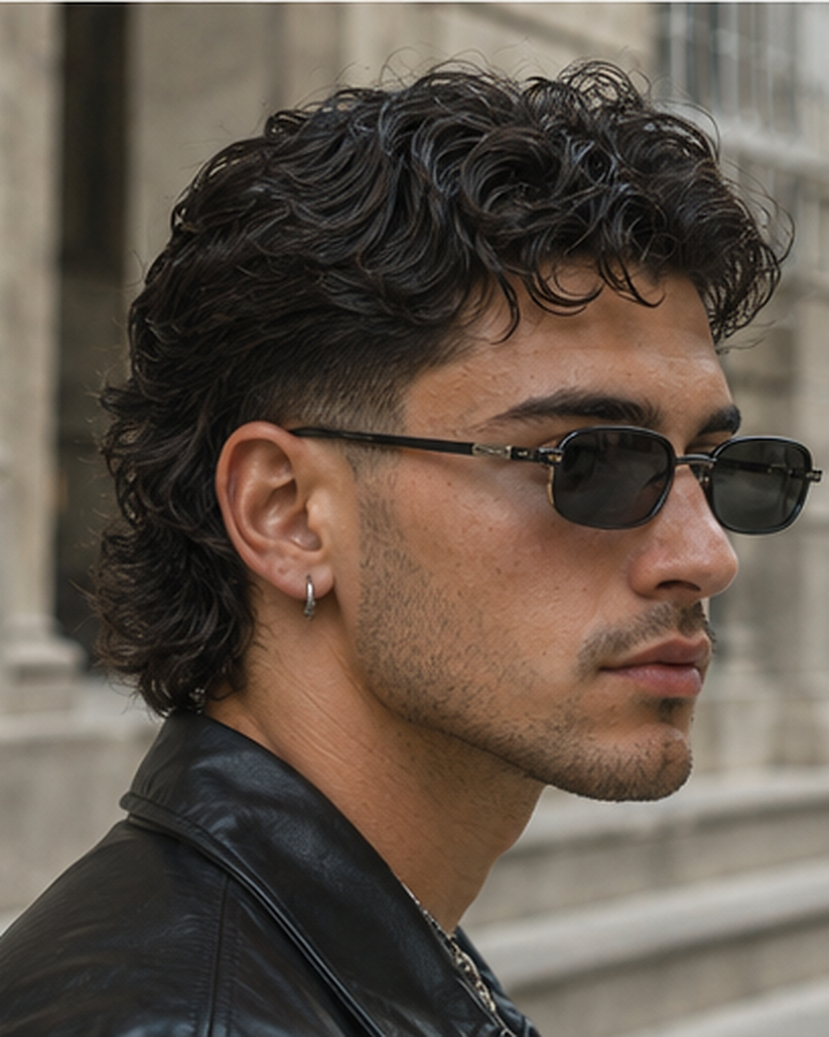 Curly mullet haircut for men with defined ringlets