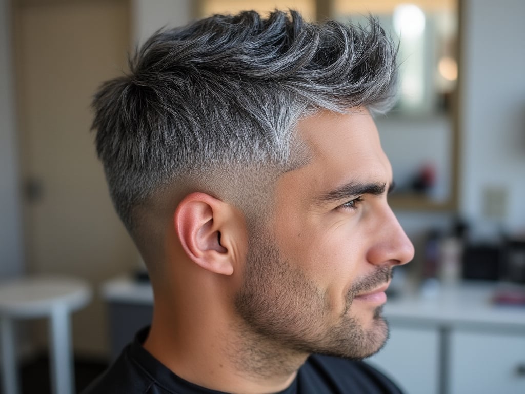 a guy with a quiff hairstyle - 	men's haircuts for grey hair