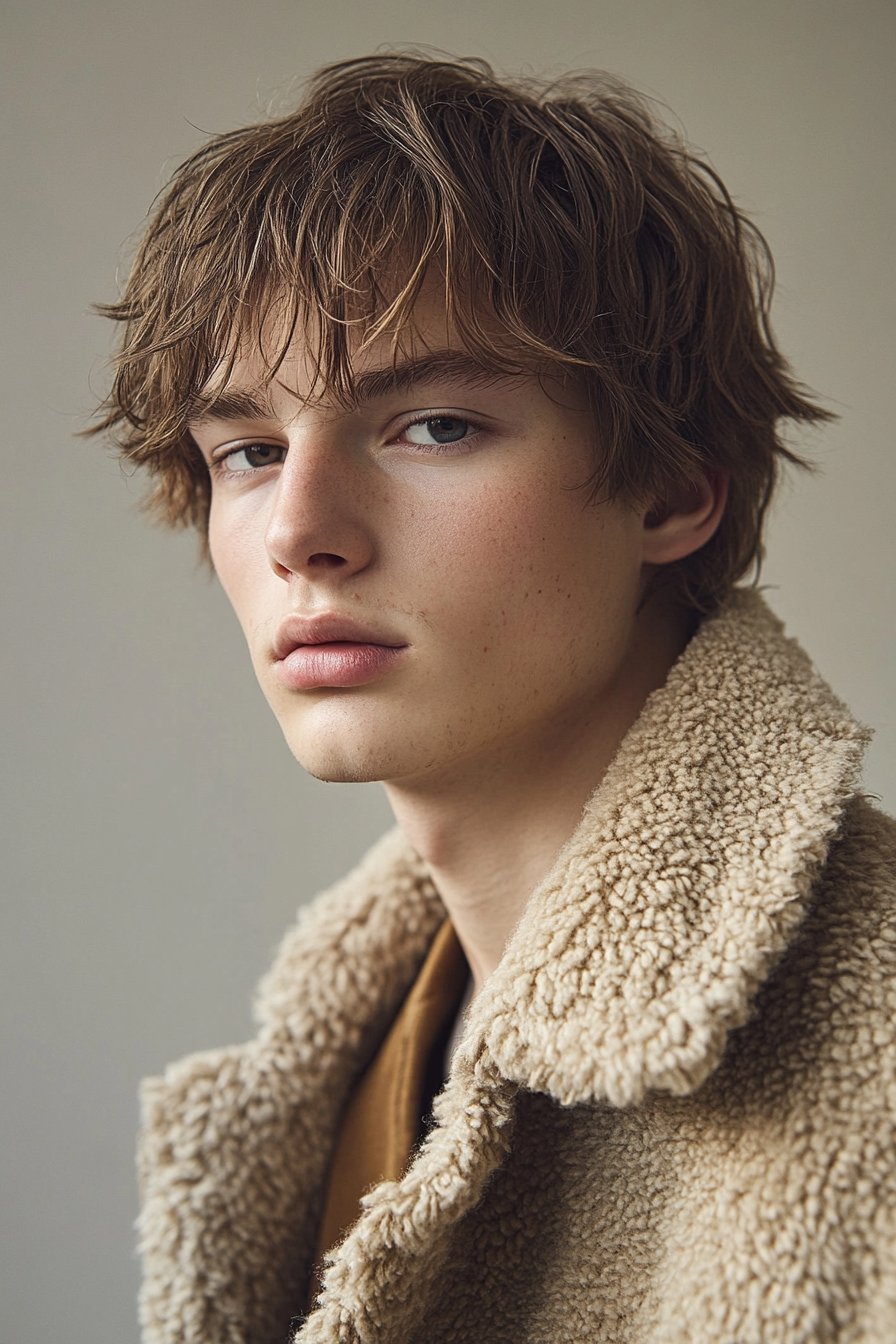 a boy with a trendy shaggy hairstyle - boys haircuts 2025 and winter 2026