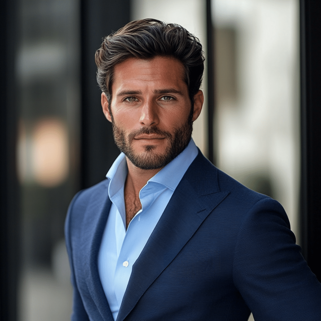 professional man wearing a blue navy suit