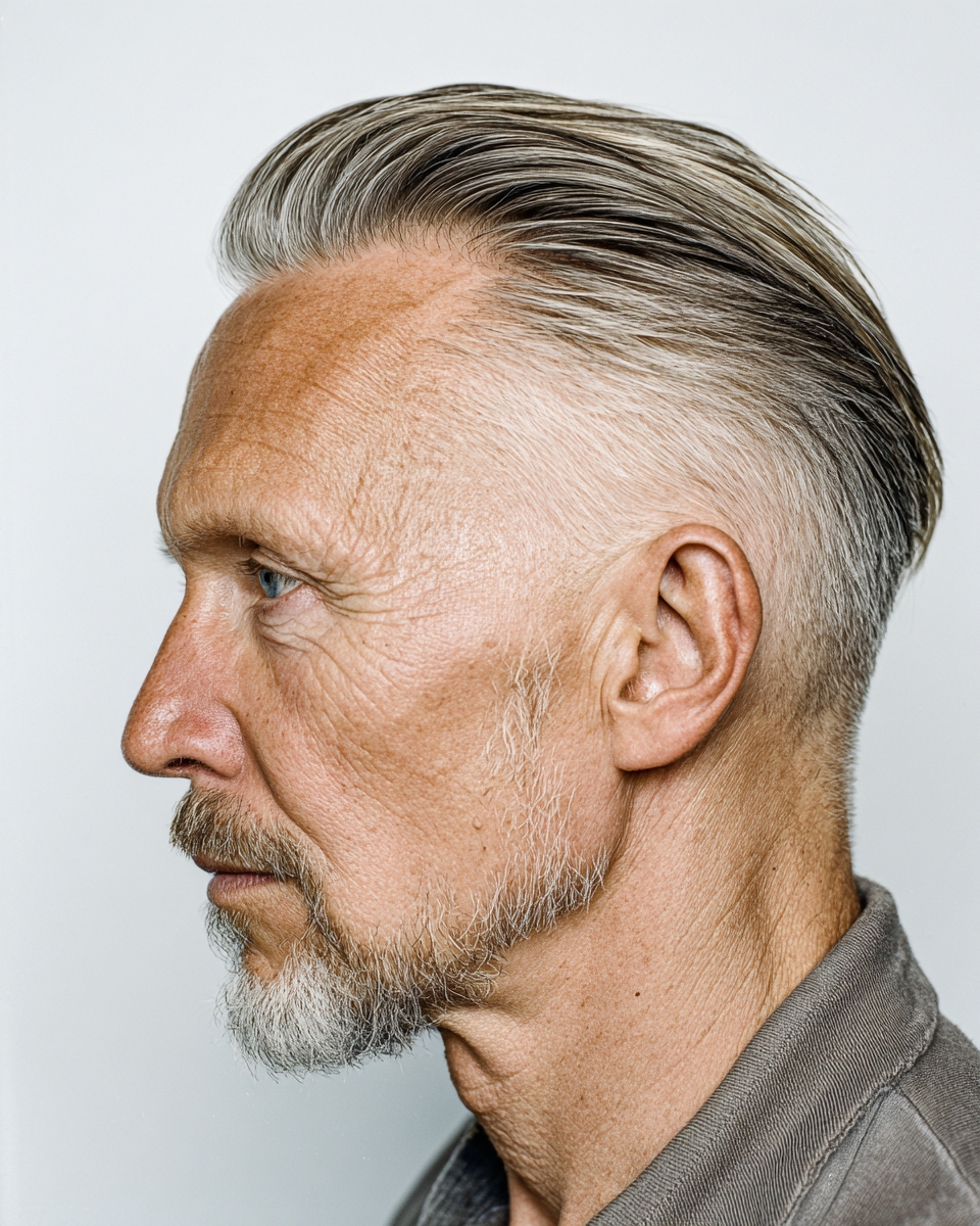 senior man with swept back silver haircut