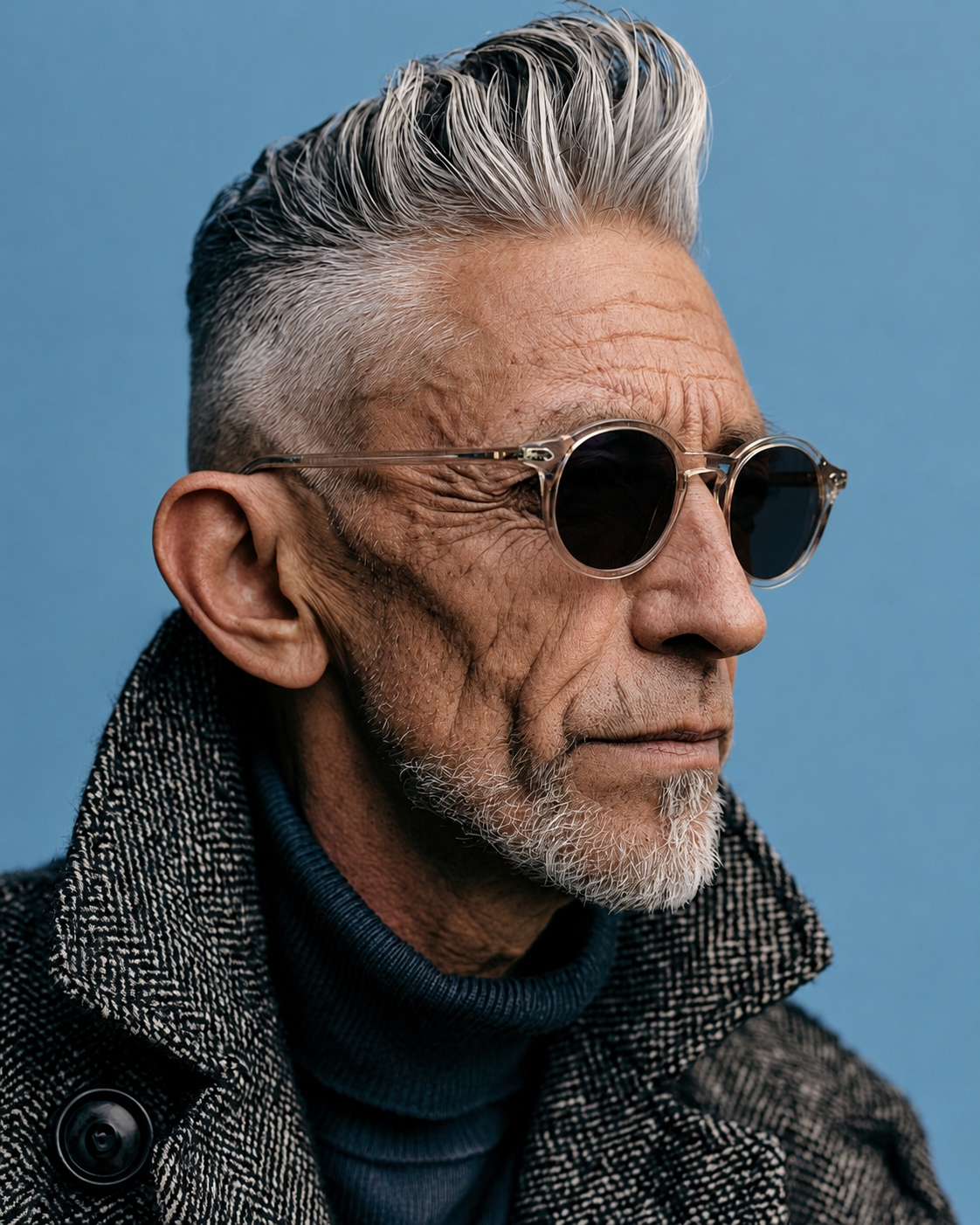 senior men over 60 with a modern pompadour and shades