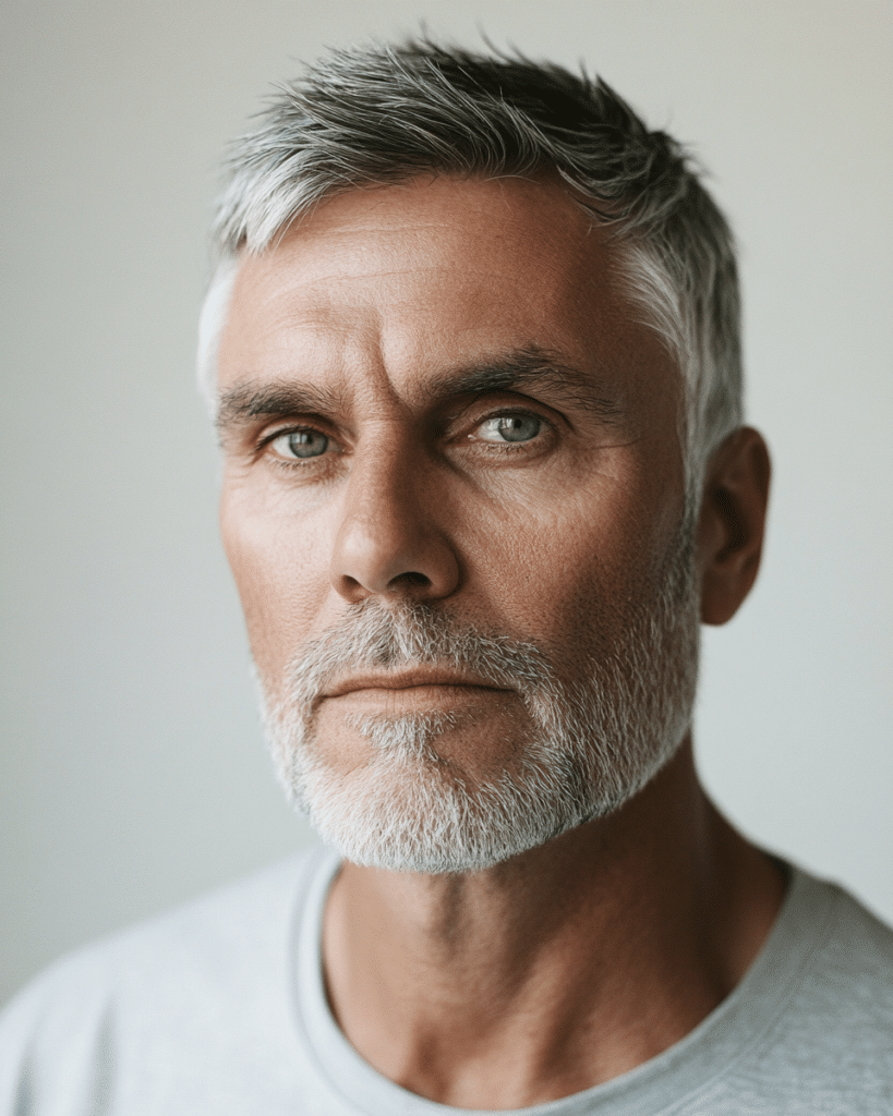 mature men over 60 with stylish textured crop haircut