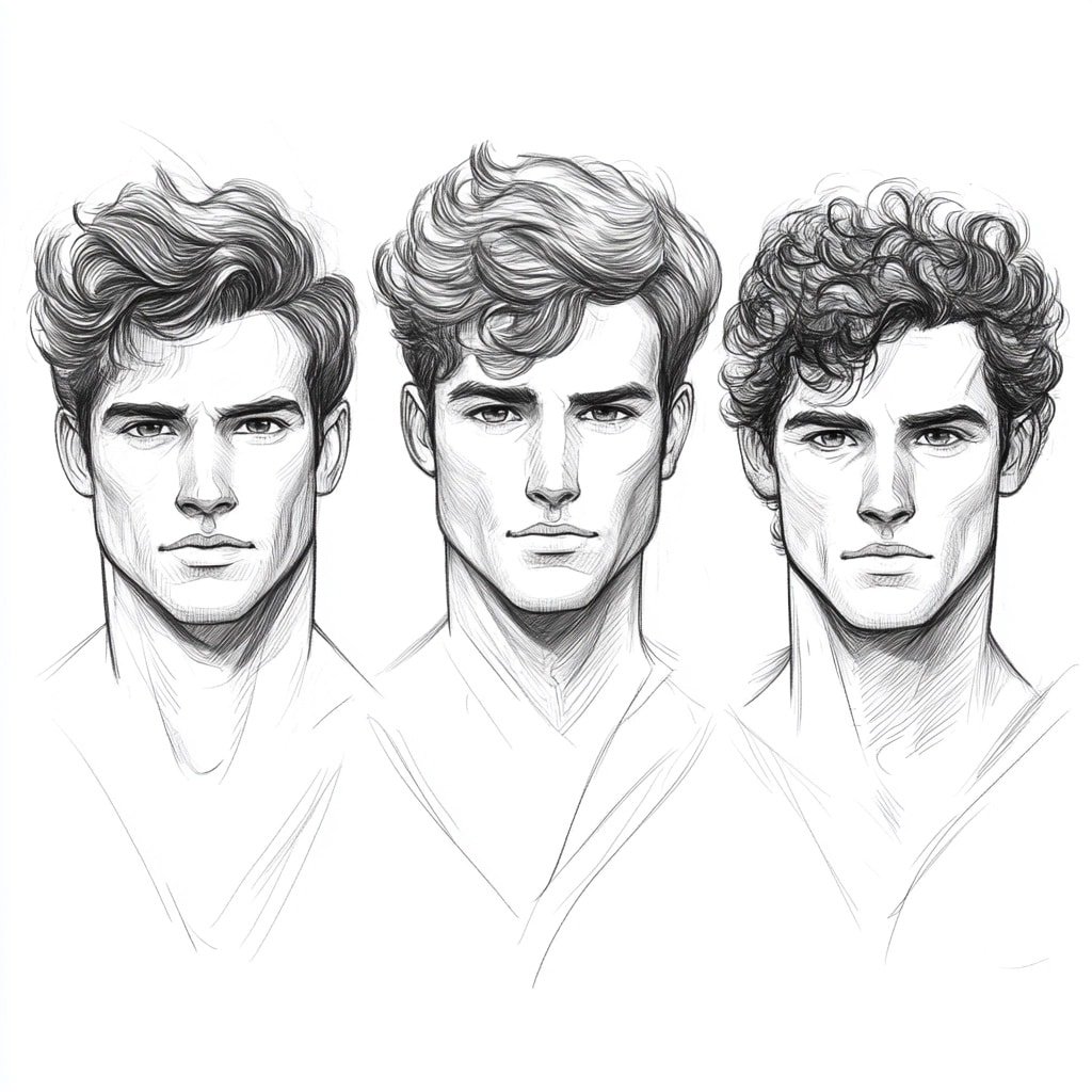 Illustration of type 1, straight hair, type 2, wavy hair and type 3 curly hair