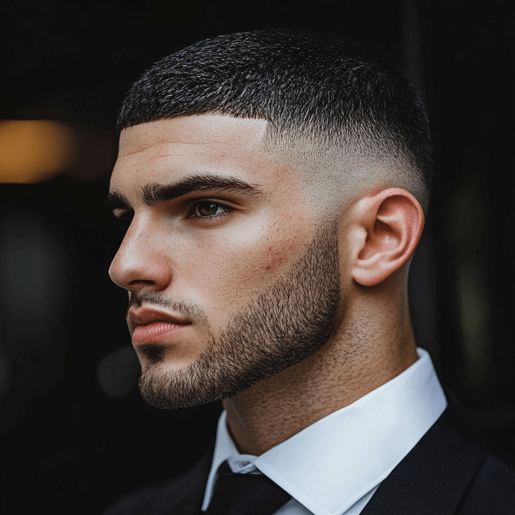 a guy with a precision cut crop