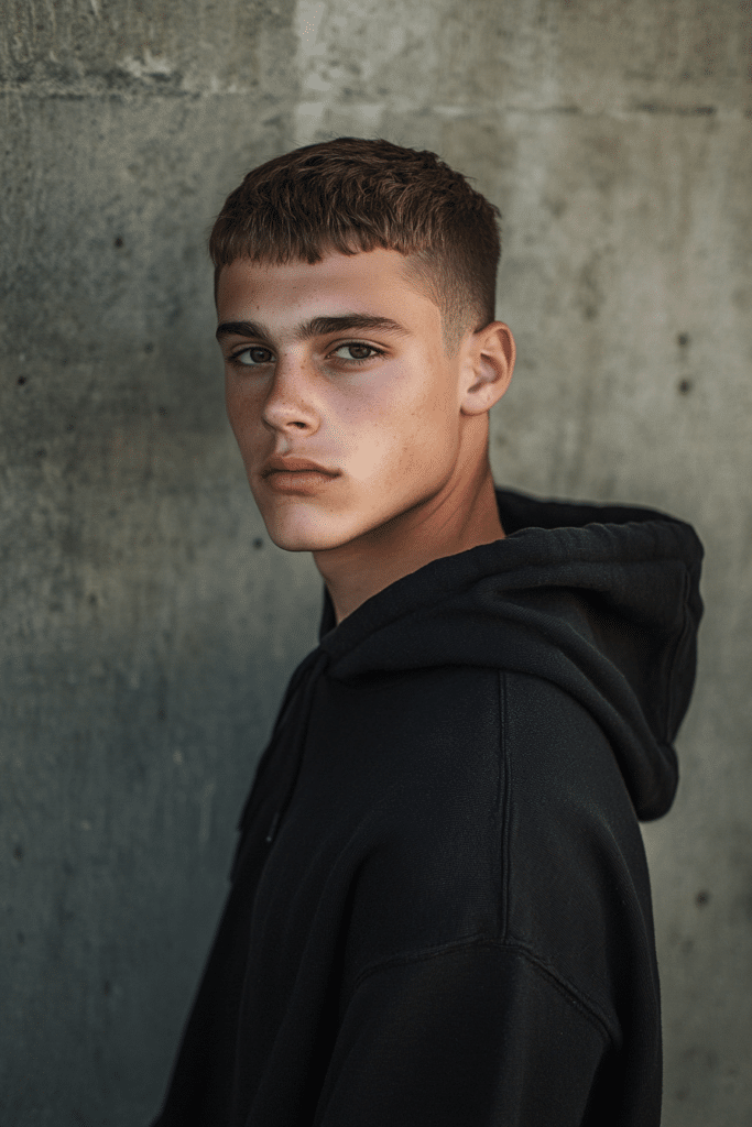 teenage men haircut with a short french crop and fade