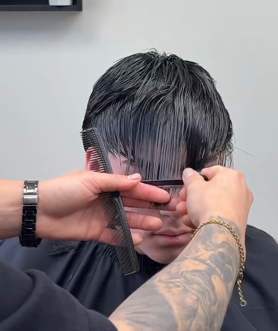 cutting bangs hair men