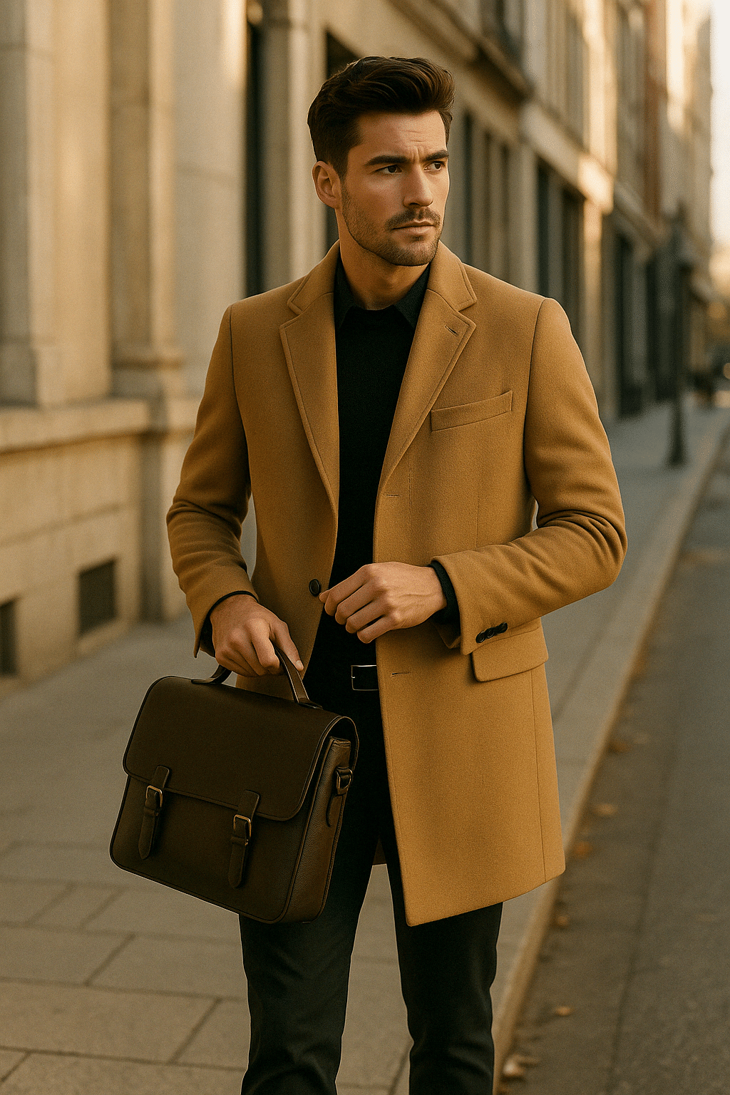 business casual men with leather laptop bag