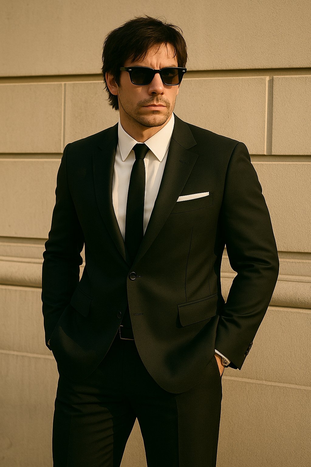a classy gentleman wearing a black suit