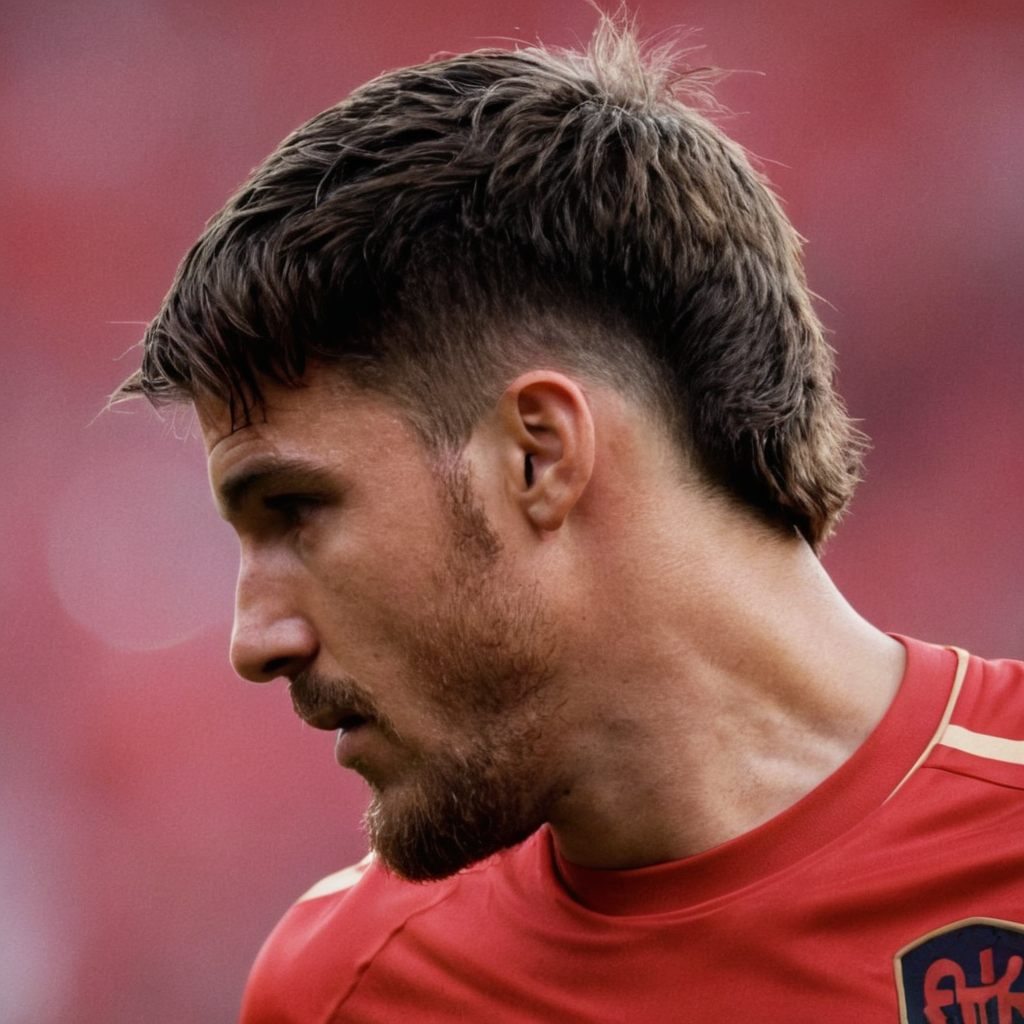 soccer player with short mullet haircut 