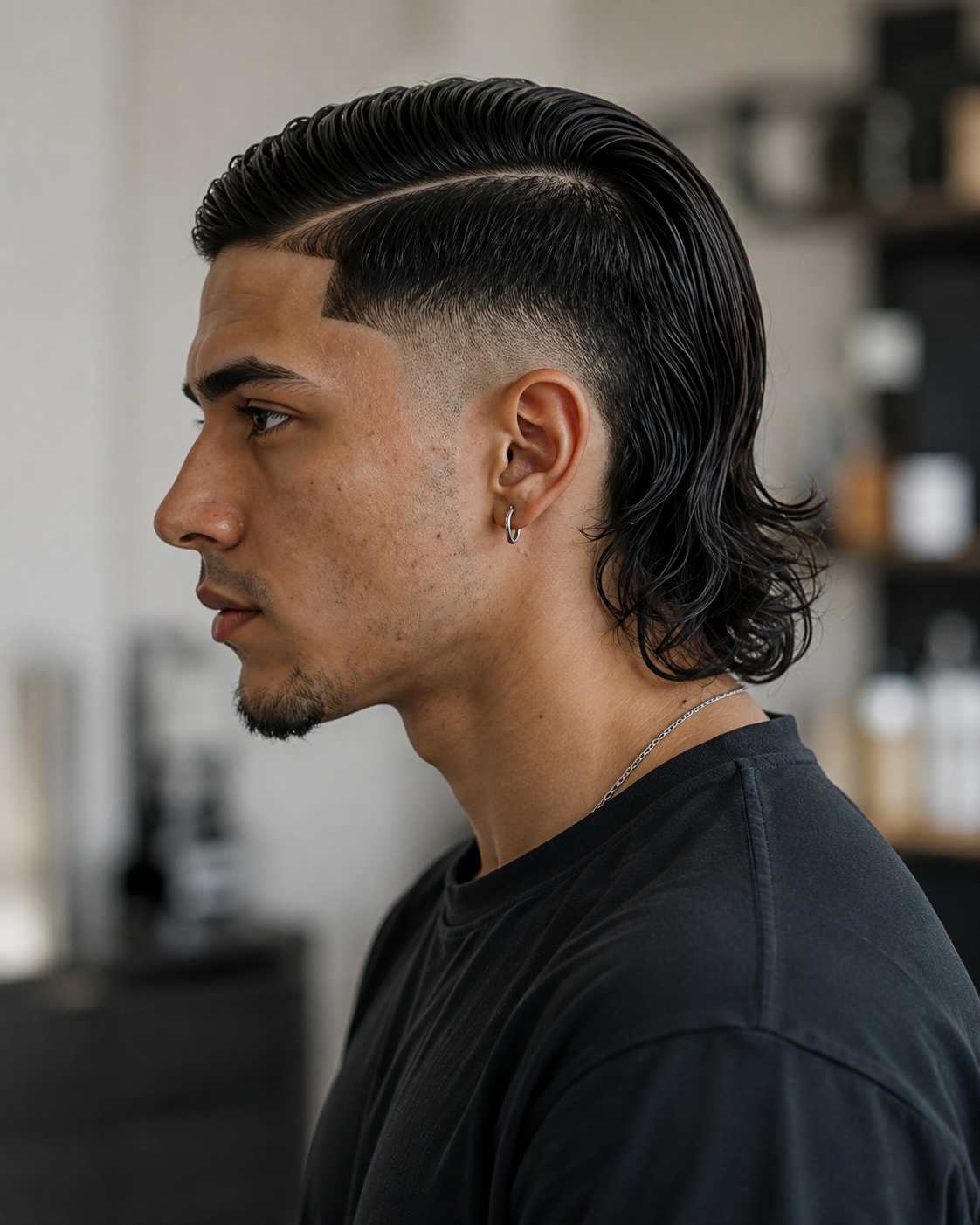 straight hair mullet with sharp lines