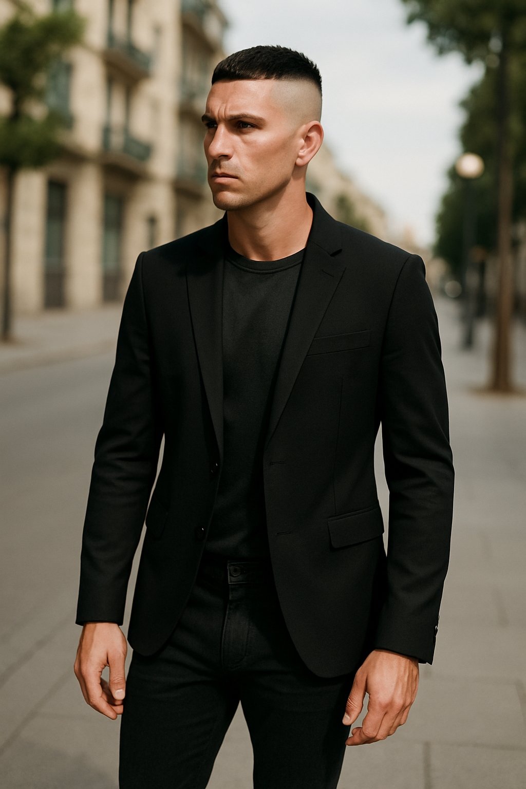 full black look - black jacket with black pants
