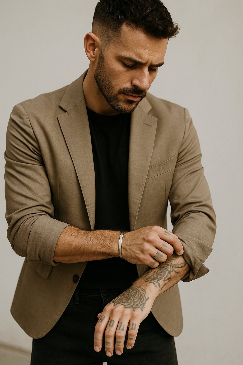 light blazer with black jeans