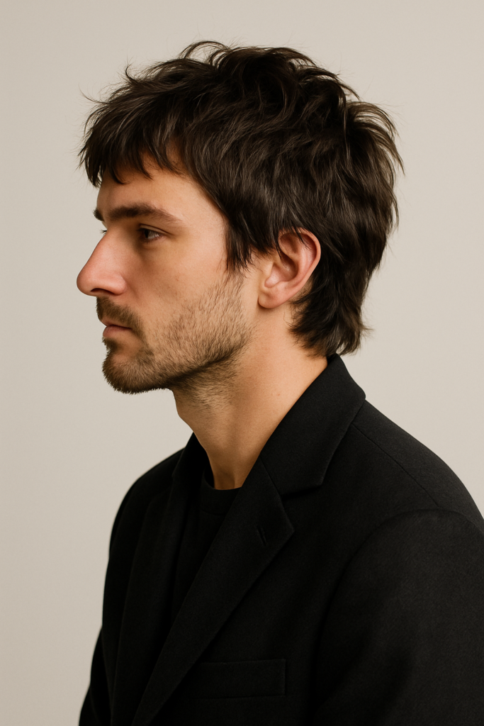 a guy with a rock and roll hairstyle