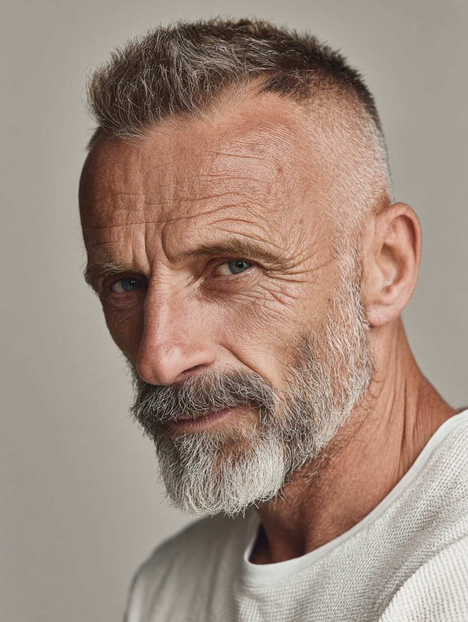 a male with a crew cut longer on top