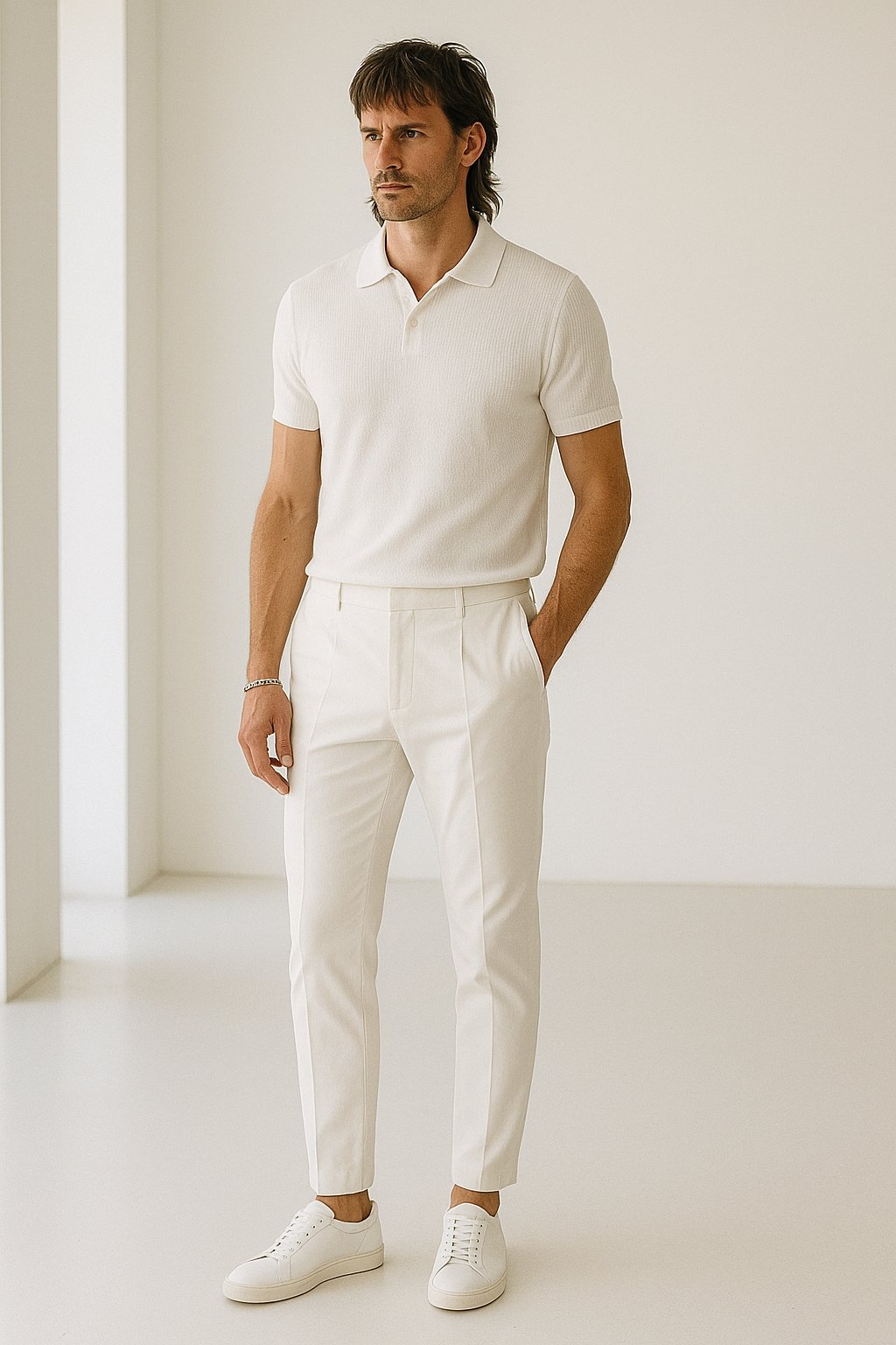 a guy wearing an all white outfit