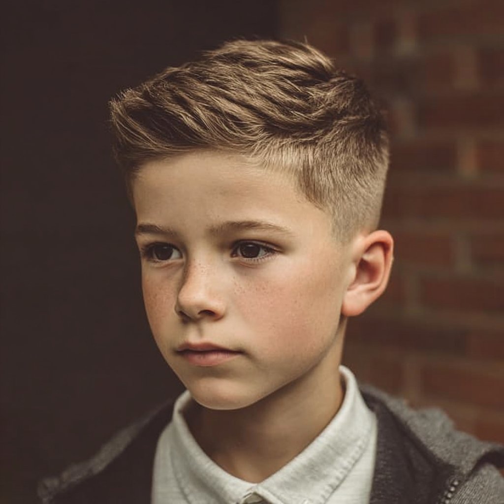 8 years old kid with an ivy league hairstyle