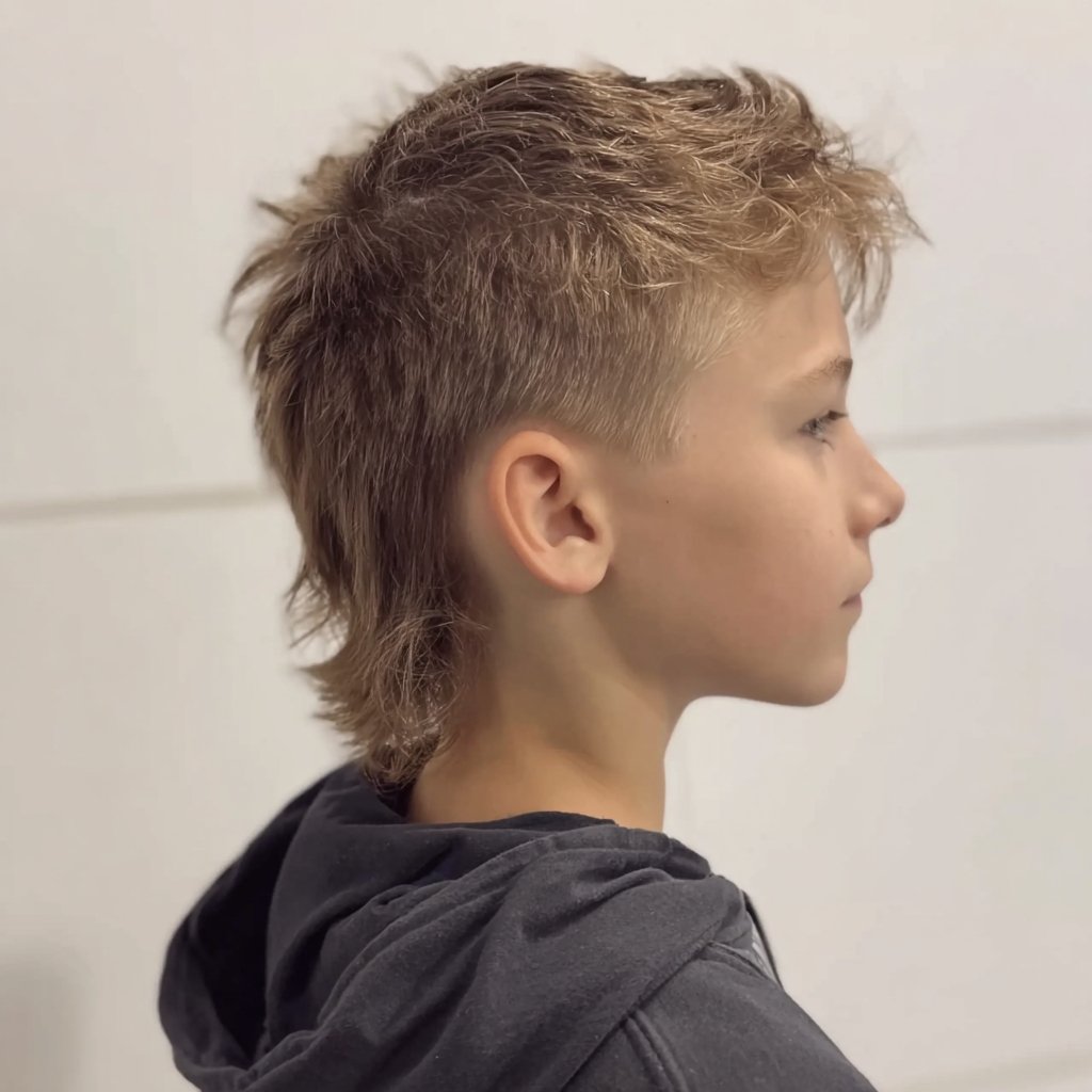 a boy with a modern mullet