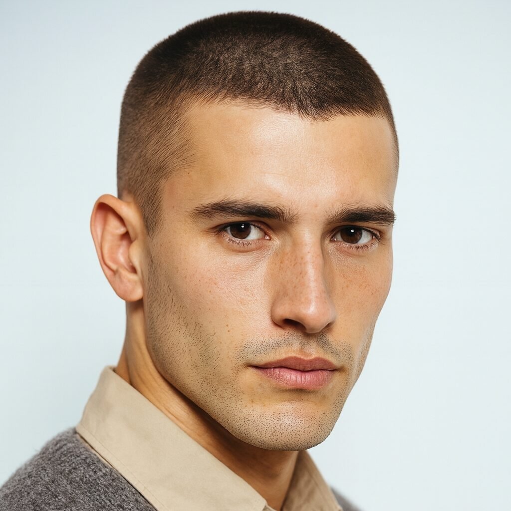mens short haircuts, 1 inch hair brush cut